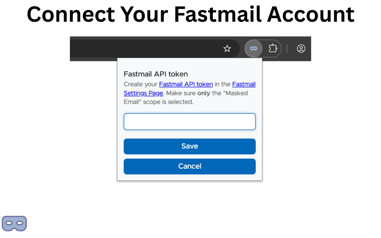 Fast Masked Mail Creator extension popup showing masked email creation