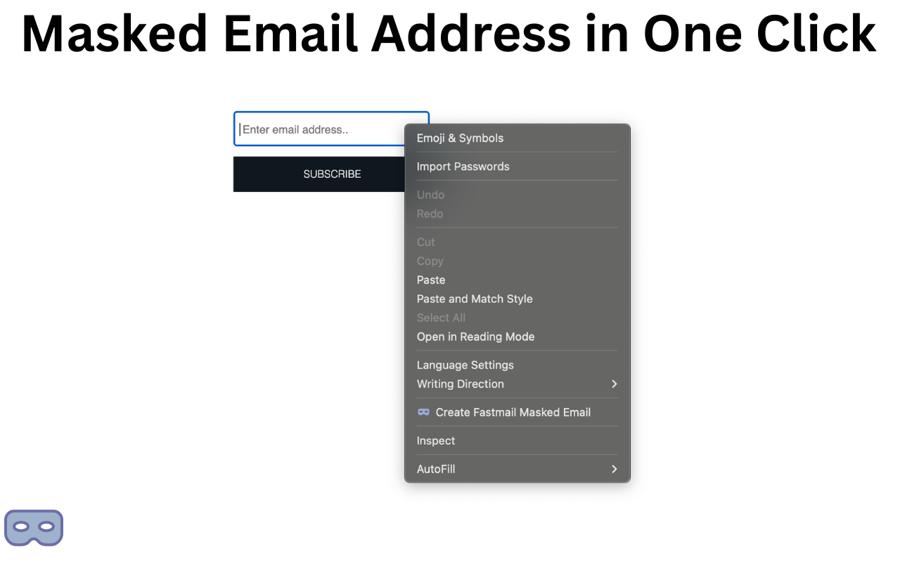 Extension showing a newly created masked email address